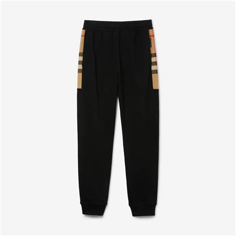 40690581 burberry|Check Panel Cotton Jogging Pants in Black/archive beige .